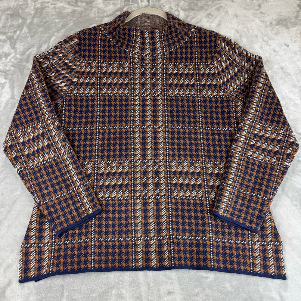 Appleseeds Mock Neck‎ Sweater Women's Petite Large Brown Navy Houndstooth (0736)